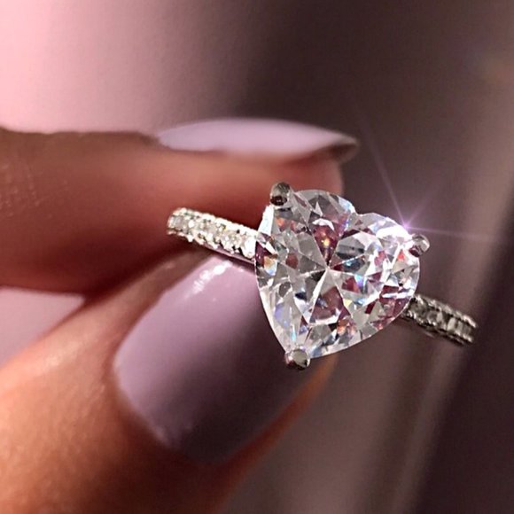 💥 Sweet Crystal Clear CZ Heart Lovely Diamonds Heart Rings for Women, PD693 - Picture 2 of 7